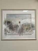 Full view of framed picture showing woman and child in garden