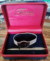 Fondini watch and pen in red box with navy interior lining