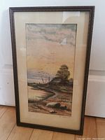 Frontal view of the framed watercolour painting showing the entire artwork with matte and frame.