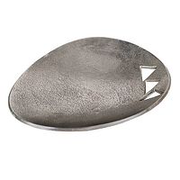 Textured asymmetrical metal bowl, showing three triangular cut-outs on the edge and the bowl's organic shape and textured surface.