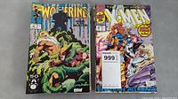 Two comic books side by side: Wolverine 'Home Hunter' and The Uncanny X-Men 'Desperate Alliance' issue covers, showing classic Marvel 1990s style art.