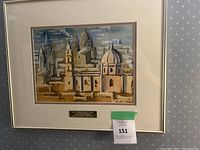 Framed watercolor painting featuring Vatican City architectural landmarks with a removable plaque below.