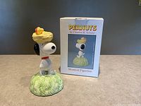 Front view of Snoopy musical figurine with box