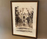 Framed Versailles Gardens 1 artwork hanging against a beige wall.