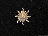 Front view of the sunburst brooch on black background.