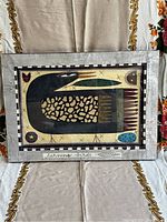 Full front view of framed hand-painted linen bird artwork