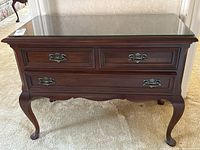 Front view of cherry side server with glass top protector