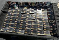 Overview of 75 sealed navy blue Topps Stadium Club Members Only boxes laid out in grid
