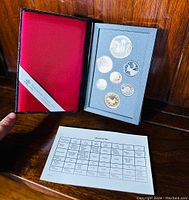 Photo showing proof set in red Royal Canadian Mint case with certificate of authenticity.