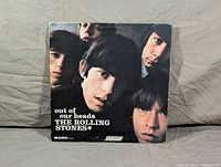 Front cover of The Rolling Stones LP "Out of Our Heads" showing the band members' faces closely framed in black and white.