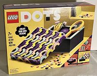 Front of the Lego Dots Big Box packaging showing art and crafts set with 479 pieces and design examples on the box.
