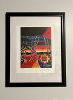 Front view of the framed reproduction art print showing the piece titled 'The Crow' by Peter Bighetty with vibrant colors and detailed patterns.