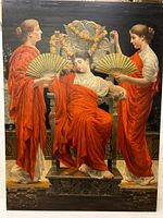 Full front view of the oil painting showing three figures and throne