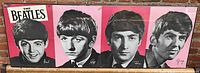 Front view of 1964 Beatles Dell promotional poster, showing four headshots against pink background with 'Dell The Beatles' logo.