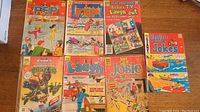 Seven Archie Comics series comic books including Teenage Mutant Ninja Turtles, Pep #107, Pep #118, Archie's T.V. Laugh-Out, Laugh #67, Josie and the Pussycats and Reggie's Wise Guy Jokes #15