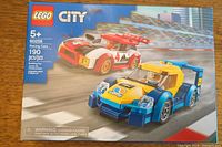 Front of Lego City Racing Cars 60256 box showing two race car models and 190 pieces.