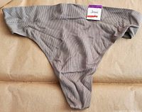 Front view of the Jenni seamless ribbed hi-cut thong panty in Mountain Sage showing the fabric texture and shape.