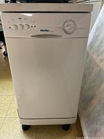 Front view of white Danby Designer dishwasher showing overall condition and size.