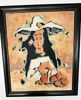 Frontal view of the framed painting showing subject and frame detail.