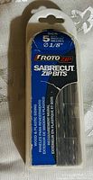 Front view of sealed pack of 5 RotoZip Sabre Cut Zip Bits, size 1/8 inch diameter.