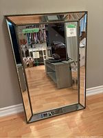 Full view of the silver Venetian style beaded mirror measuring 24 x 36 inches showing the detailed frame and clear mirror glass.