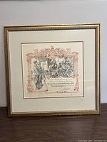 Full front view of framed Honourable Discharge certificate showing detailed illustration and frame.