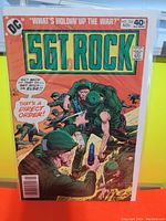 Front cover of Sgt. Rock comic book issue #334 from 1979. Shows soldiers in combat with a bold title and text bubble.