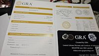 GRA certificate front showing grading results and digital image of gemstone