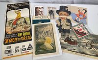 Mixed ephemera including sheet music 'Slow Poke', magazine ad Parade Sportif, various illustrated cutouts and ads including a kite festival and Kleenex Tissue Little Lulu