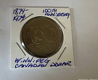Reverse of silver Canadian dollar coin showing Winnipeg 100th Anniversary design with inscriptions.