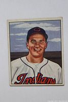 Front of 1950 Bowman Al Rosen baseball card showing bust portrait of player in Cleveland Indians uniform.