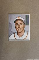 Front view of the 1950 Bowman George Stirnweiss baseball card showing the illustrated portrait of the player in St. Louis Browns uniform.