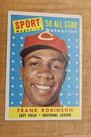 Front of 1958 Topps Frank Robinson All Star Selection baseball card showing color portrait and title text
