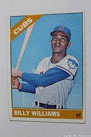 Front of the baseball card showing Billy Williams in Cubs uniform with bat, card number 580 and name under image.