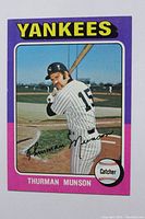 Front of card showing Thurman Munson batting with team header and catcher icon