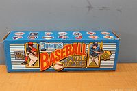 Blue Donruss Baseball Puzzle & Cards box showing front with player illustrations and baseball graphics