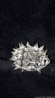 Clear Swarovski crystal hedgehog figurine with pointed spikes and black eyes on a black background
