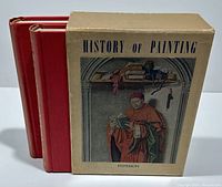 Two red cloth hardcover books titled Classic Painting and Modern Painting in a protective slipcase with a classical art illustration and 'History of Painting' text.