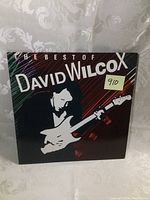 Front cover of vintage David Wilcox vinyl LP album 'The Best of David Wilcox' featuring album artwork of a silhouette playing electric guitar on a colorful abstract background.