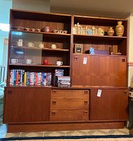 Front view of combined hutch and buffet showing overall layout, drawers, doors and finish