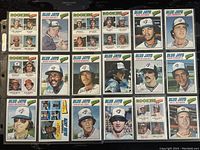 Front view of 23 Toronto Blue Jays 1977 Topps baseball cards featuring player portraits and rookie cards.