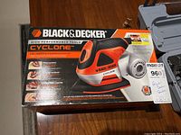 Photo of Black & Decker Cyclone 4-in-1 sander box showing product image and features.