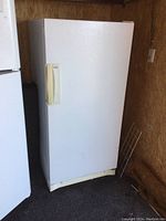 Full view of upright freezer showing front and handle