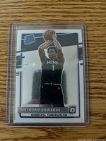 Front view of Anthony Edwards Rated Rookie card in protective case showing player image and branding.