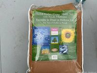 Packaging label showing Solid Color Fleece Sheet Set with Percale Pillowcases in Queen size by Colorado brand, with product details