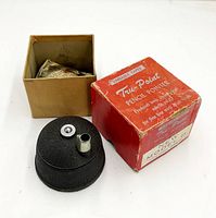 Vintage cast iron Tru Point Pencil Pointer Model D with original red box and instruction paper inside box