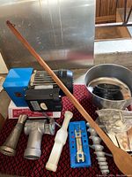 Motor unit and detached components laid out on patterned surface