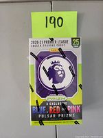 Front side of sealed 2020-21 Premier League soccer trading card box with branding and logo visible