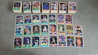 Multiple stacks and rows of 1989 Score baseball cards laid out showing the card design and condition.