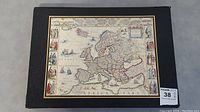 Color vintage style map of Europe with decorative panels on the sides.